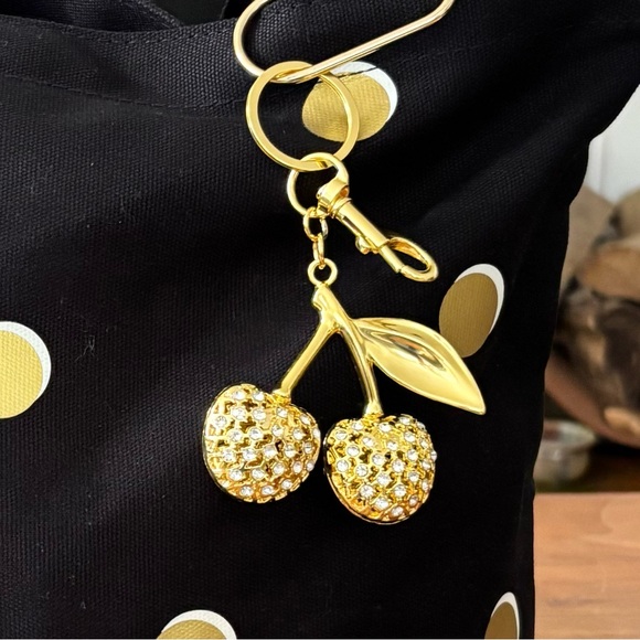 Gold Sparkle Cherry Bag Charm Keychain - Picture 7 of 11